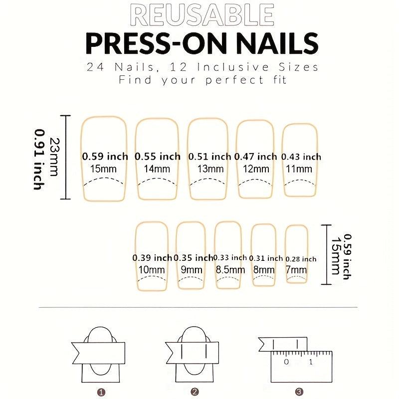 96Pcs Square Shape Solid & Press On Nails DIY Set