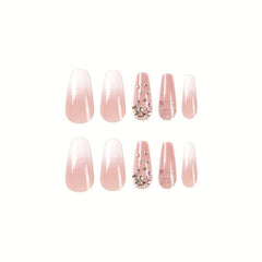 Y2K JIARUO 24pcs Press On Nail False Nails Pink & Glittering Nail Plate