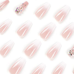Y2K JIARUO 24pcs Press On Nail False Nails Pink & Glittering Nail Plate