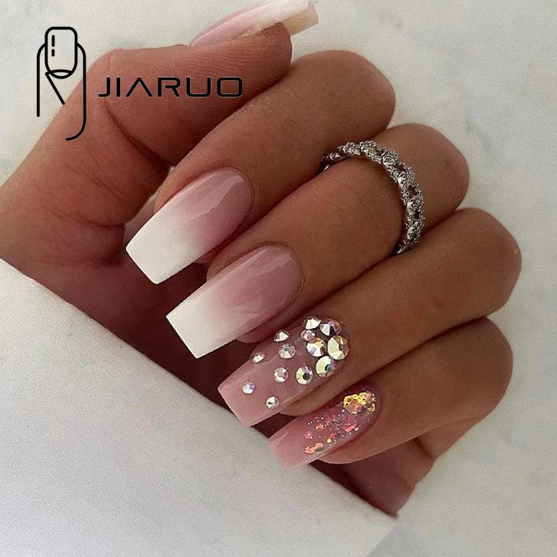 Y2K JIARUO 24pcs Press On Nail False Nails Pink & Glittering Nail Plate
