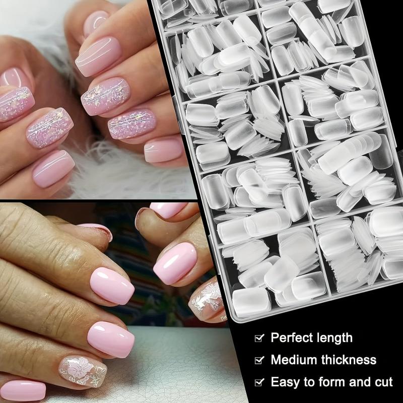 600Pcs Short Square Nail Tips Full Cover Acrylic French Nail Tips