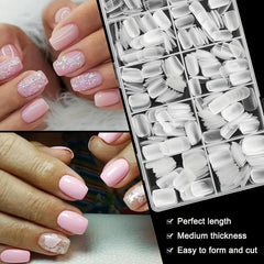 600Pcs Short Square Nail Tips Full Cover Acrylic French Nail Tips