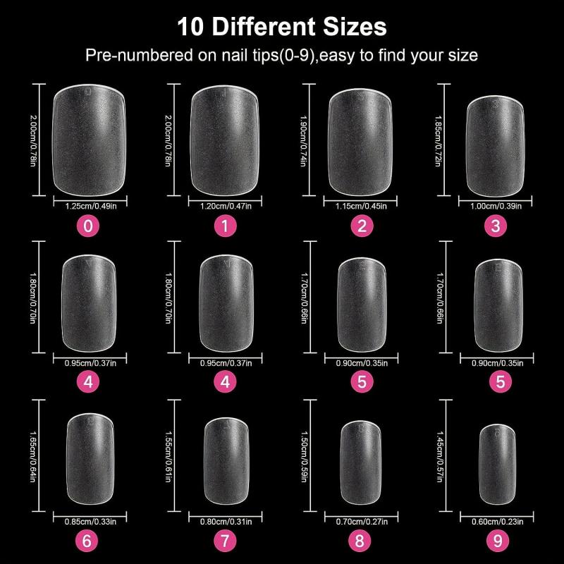 600Pcs Short Square Nail Tips Full Cover Acrylic French Nail Tips
