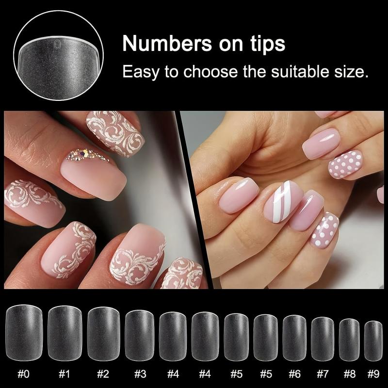 600Pcs Short Square Nail Tips Full Cover Acrylic French Nail Tips