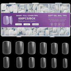 600Pcs Short Square Nail Tips Full Cover Acrylic French Nail Tips