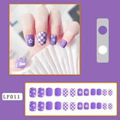 Purple Checkerboard and Flower Press On Nails