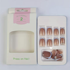 24pcs Rhinestone Frosted Pink French Press On Nails Matte False Nails for Women