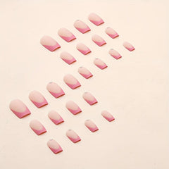 24pcs Rhinestone Frosted Pink French Press On Nails Matte False Nails for Women