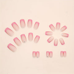 24pcs Rhinestone Frosted Pink French Press On Nails Matte False Nails for Women