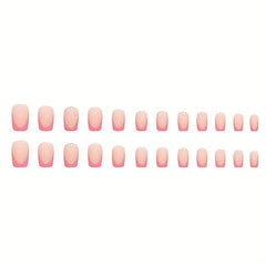 24pcs Rhinestone Frosted Pink French Press On Nails Matte False Nails for Women