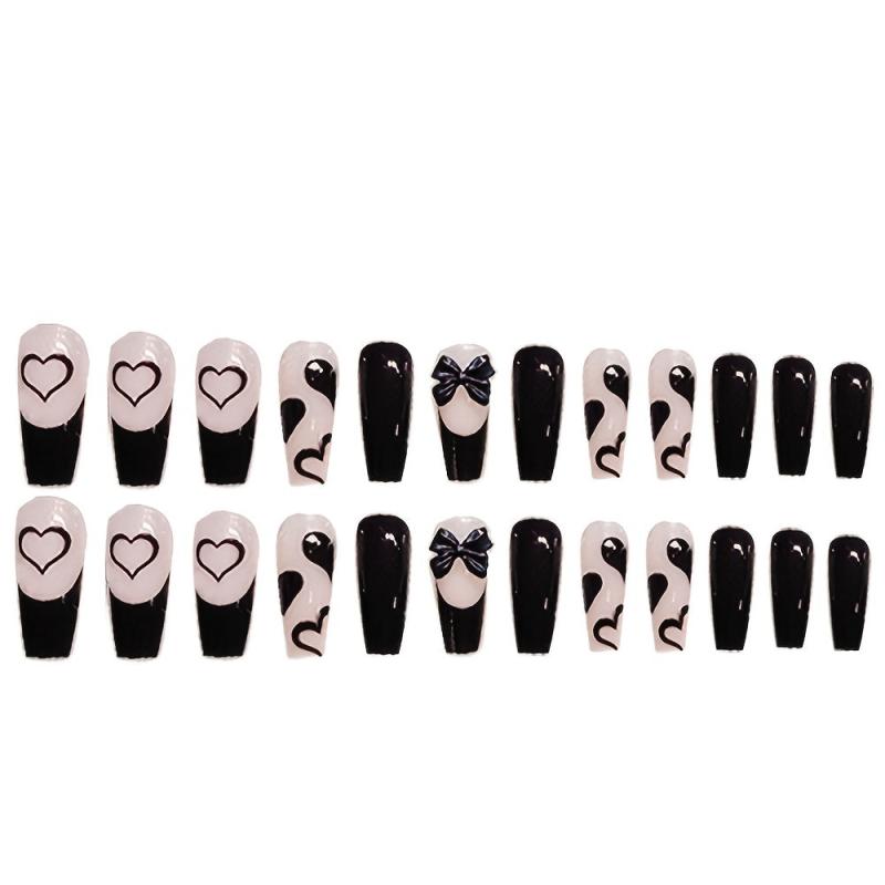24 Pcs Bowknot Press On Nails Tape On Nails For Women And Girls