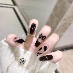 24 Pcs Bowknot Press On Nails Tape On Nails For Women And Girls