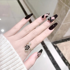 24 Pcs Bowknot Press On Nails Tape On Nails For Women And Girls
