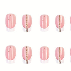 24pcs Golden Glitter Swirls French Tip Press On Nails Square Acrylic Nails
