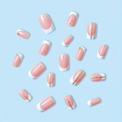 24pcs Golden Glitter Swirls French Tip Press On Nails Square Acrylic Nails