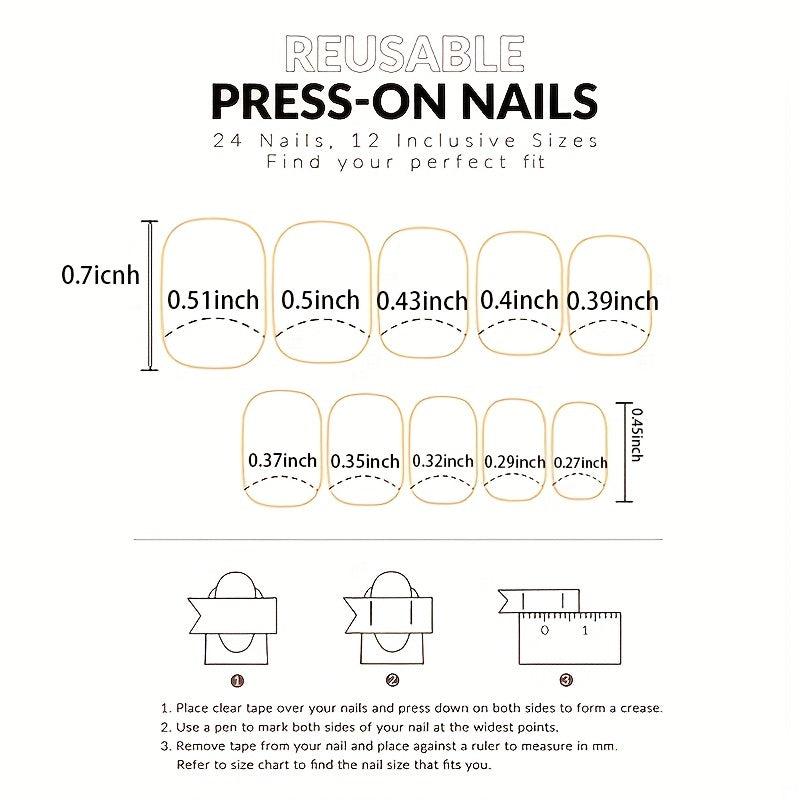 24 pcs Short Square French Tip Press On Nails for DIY Nail Art
