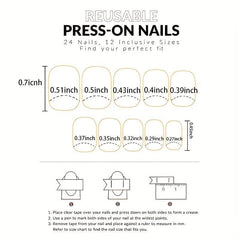 24 pcs Short Square French Tip Press On Nails for DIY Nail Art