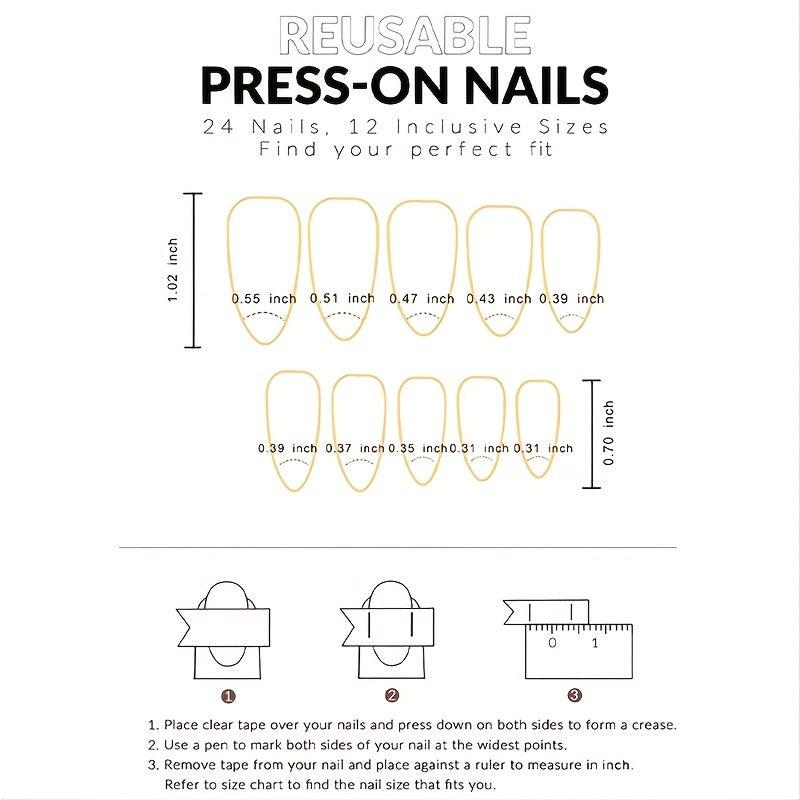 24pcs Ombre Almond Press On Nails - Glue On Nails for Women