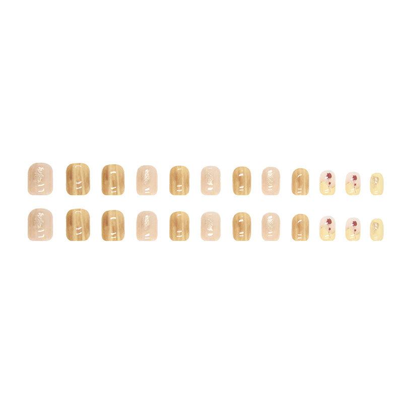 24pcs Press On Nail False Nails Short Pink Yellow Tulip Flower Nail Enhancement