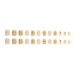 24pcs Press On Nail False Nails Short Pink Yellow Tulip Flower Nail Enhancement