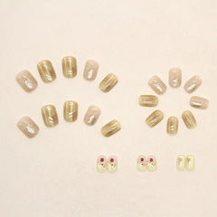24pcs Press On Nail False Nails Short Pink Yellow Tulip Flower Nail Enhancement