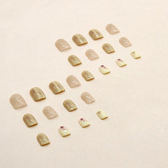 24pcs Press On Nail False Nails Short Pink Yellow Tulip Flower Nail Enhancement