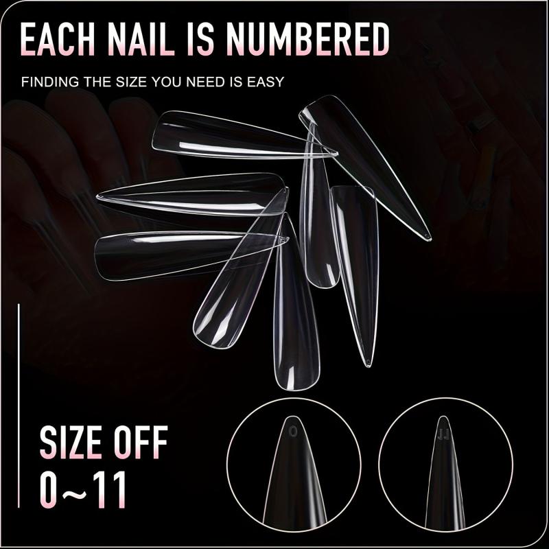 240pcs Clear Stiletto Gel Nail Tips Acrylic Extra Long False Nail Extension