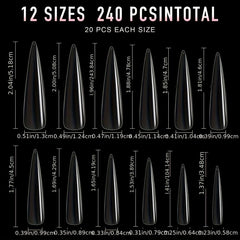 240pcs Clear Stiletto Gel Nail Tips Acrylic Extra Long False Nail Extension