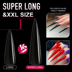 240pcs Clear Stiletto Gel Nail Tips Acrylic Extra Long False Nail Extension