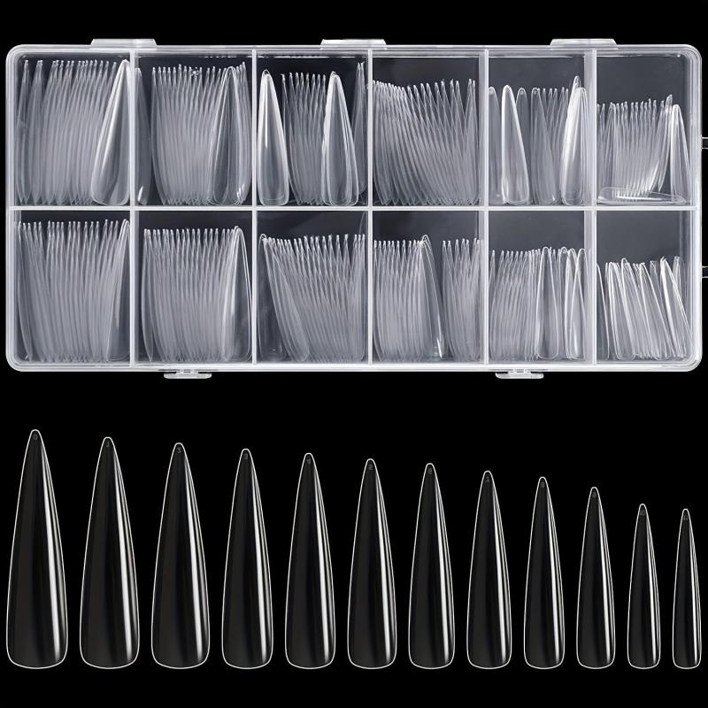 240pcs Clear Stiletto Gel Nail Tips Acrylic Extra Long False Nail Extension