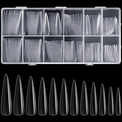 240pcs Clear Stiletto Gel Nail Tips Acrylic Extra Long False Nail Extension
