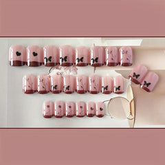 Y2K Pink Square Press On Nails with Red Tip