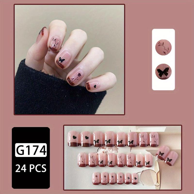 Y2K Pink Square Press On Nails with Red Tip