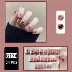 Y2K Pink Square Press On Nails with Red Tip