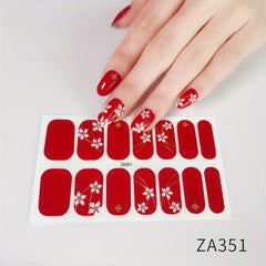 14pcs 3D Bronzing Flower Nail Strips Full Wraps Nail Polish Sticker