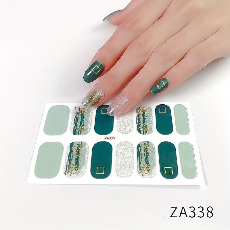 14pcs 3D Bronzing Flower Nail Strips Full Wraps Nail Polish Sticker