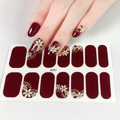 14pcs 3D Bronzing Flower Nail Strips Full Wraps Nail Polish Sticker
