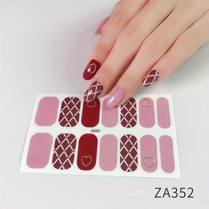 14pcs 3D Bronzing Flower Nail Strips Full Wraps Nail Polish Sticker