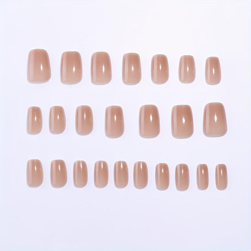24pcs Glossy Ice Transparent Press On Nails Short Square False Nails