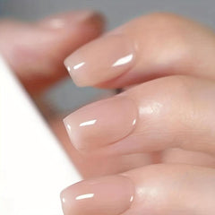 24pcs Glossy Ice Transparent Press On Nails Short Square False Nails