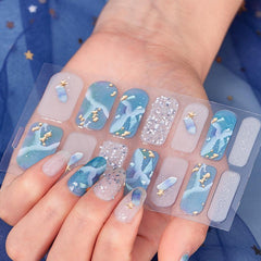 3D Laser Nail Strips Full Wraps Self Adhesive Nail Art Decal Strip With Glitter