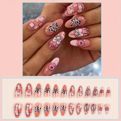 24 Pcs Almond Shaped Press On Nails Sunflower Smiley Flame Designs Medium Size