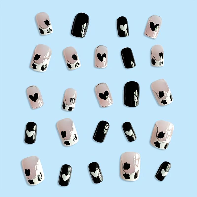 Short Square Acrylic Nails with Hearts Designs Kit