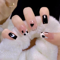 Short Square Acrylic Nails with Hearts Designs Kit