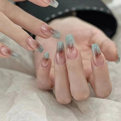 Green Gradient French Press On Nails 24 Pcs