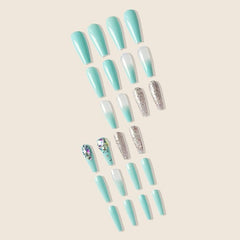 24pcs Colorful Rhinestone French Tip Press On Nails with Glitter Gems