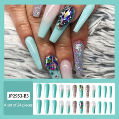 24pcs Colorful Rhinestone French Tip Press On Nails with Glitter Gems