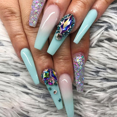 24pcs Colorful Rhinestone French Tip Press On Nails with Glitter Gems