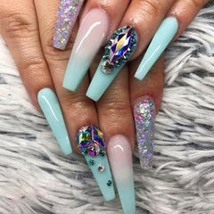 24pcs Colorful Rhinestone French Tip Press On Nails with Glitter Gems