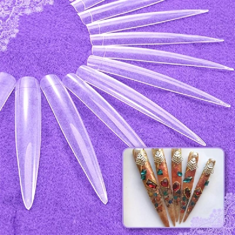 120pc Clear Stiletto Nail Tips Acrylic Extra Long False Nail Extension Manicure